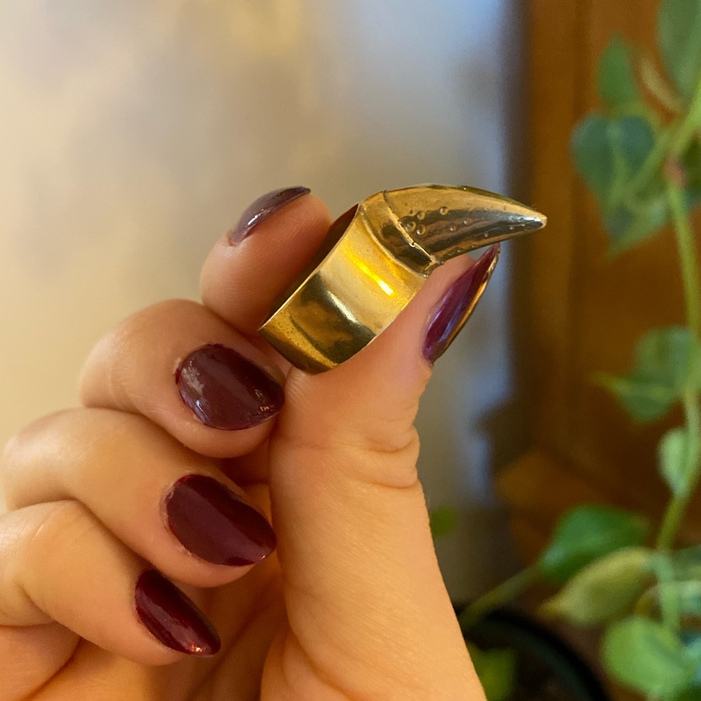 Brass custom made fang animal tooth ring